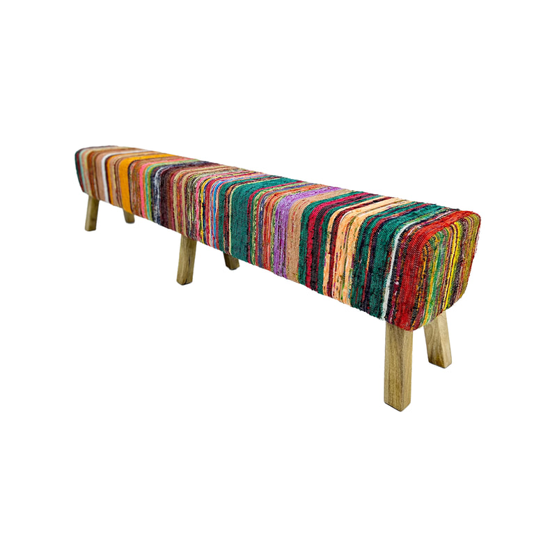 Tate bench in multicoloured fabric with black wooden legs