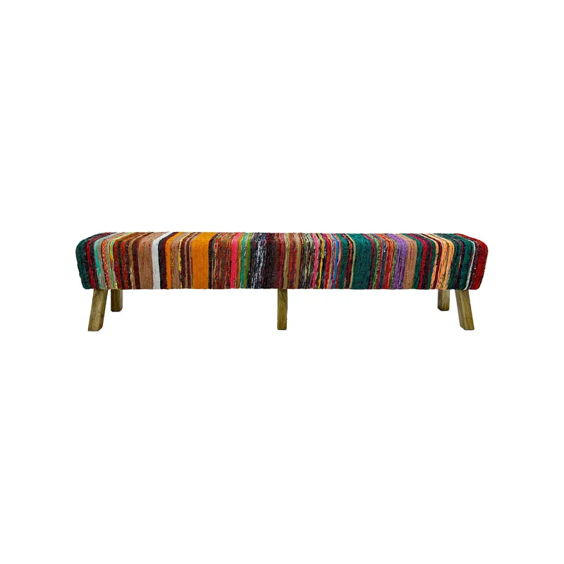 Tate bench in multicoloured fabric with black wooden legs