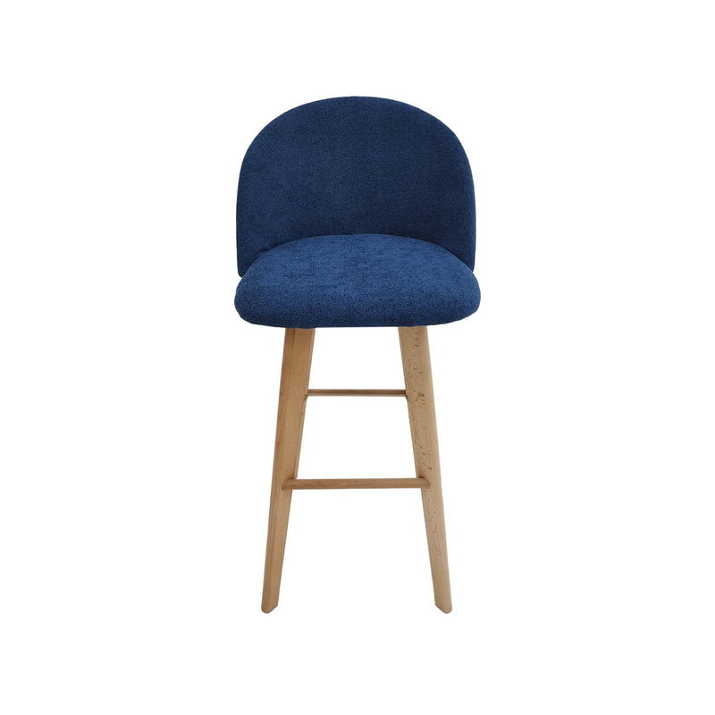 F-BS101-BU Franklin barstool in blue fabric with wooden legs