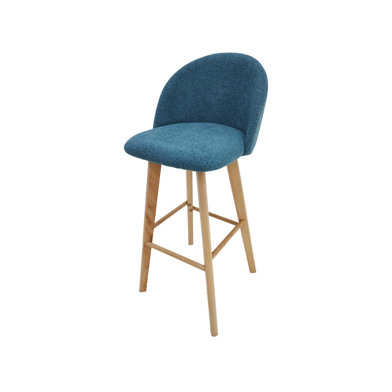 F-BS101-TL Franklin barstool in teal fabric with wooden legs