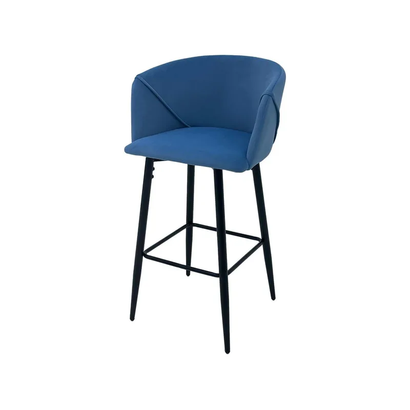 F-BS107-PB Boston barstool in petrol blue velvet with black metal legs​