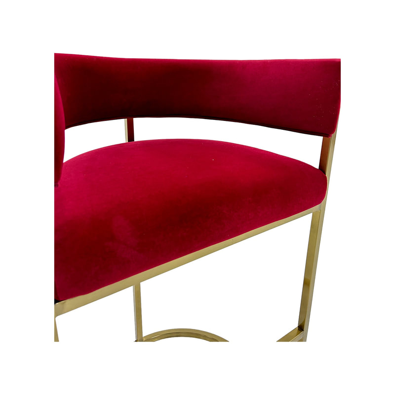 F-BS109-DR Everly barstool in dark red velvet with gold frame