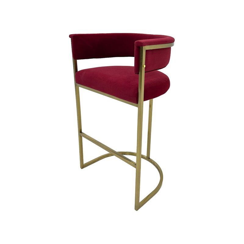 F-BS109-DR Everly barstool in dark red velvet with gold frame