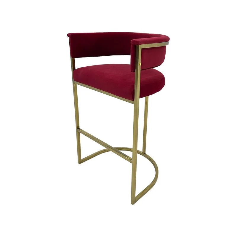 F-BS109-DR Everly barstool in dark red velvet with gold frame