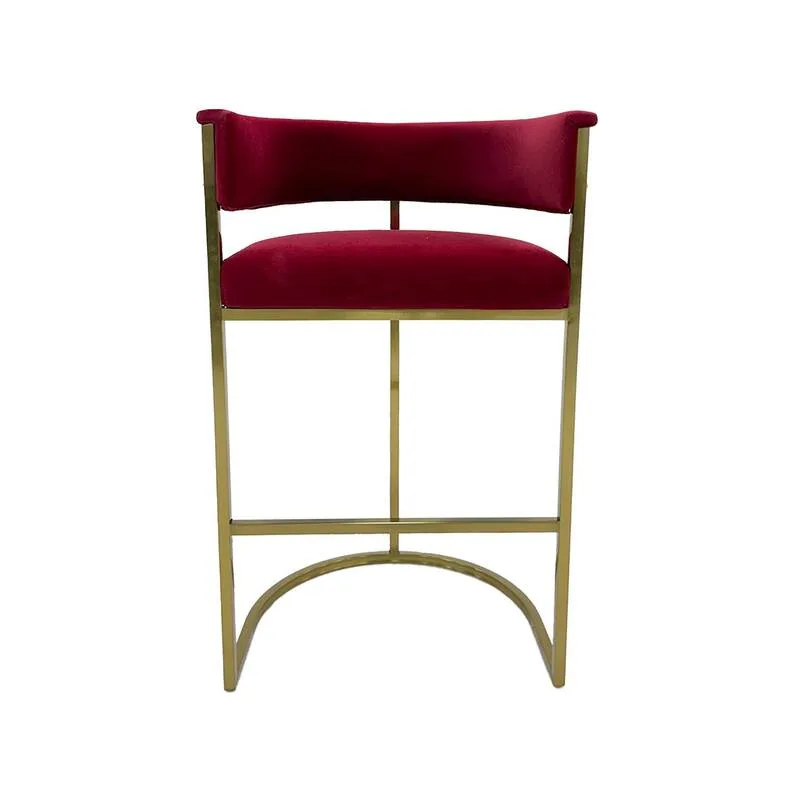 F-BS109-DR Everly barstool in dark red velvet with gold frame