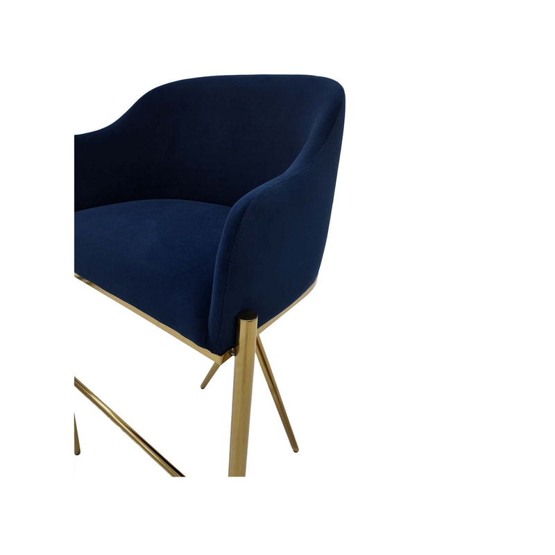 F-BS110-MB Lucia barstool in midnight blue velvet with gold frame