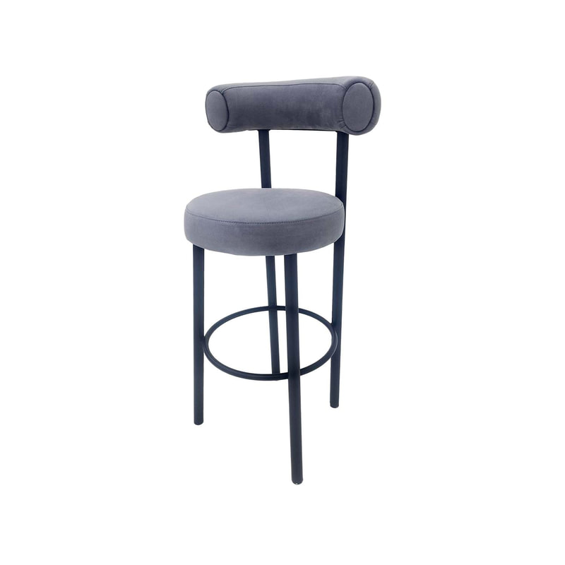 F-BS112-LG Duke barstool in light grey suede with black metal frame