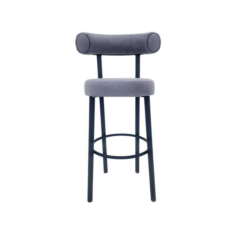 F-BS112-LG Duke barstool in light grey suede with black metal frame