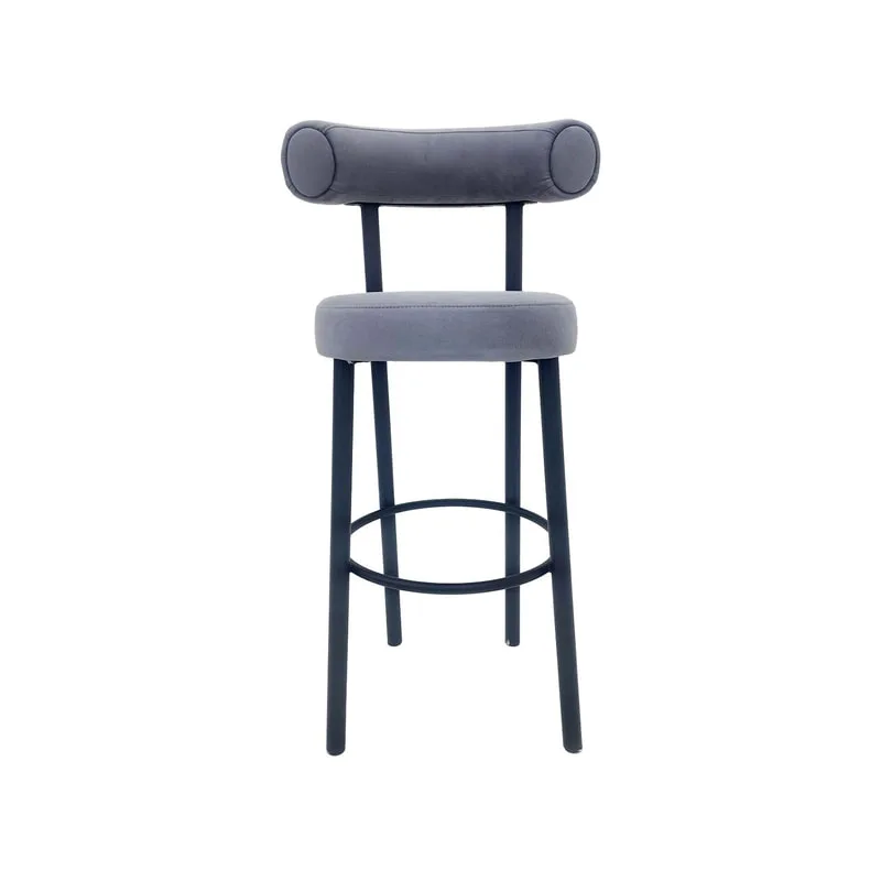 F-BS112-LG Duke barstool in light grey suede with black metal frame