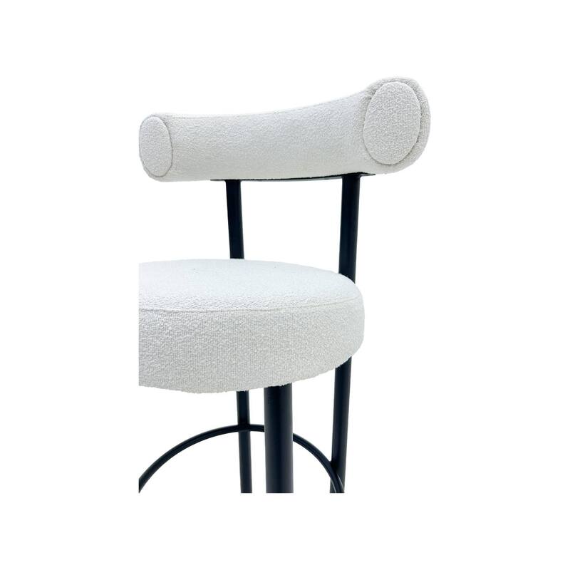 F-BS112-WH Duke barstool in  white boucle fabric with black metal frame