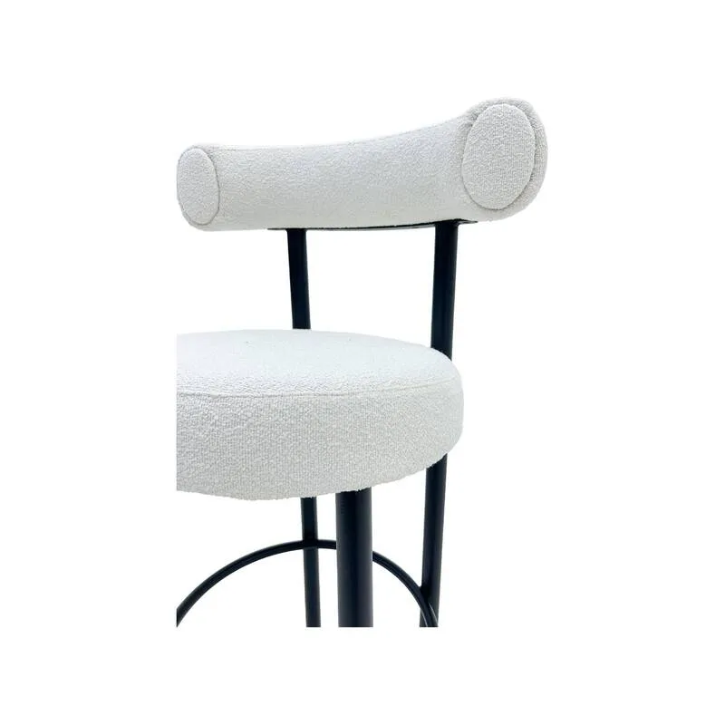 F-BS112-WH Duke barstool in  white boucle fabric with black metal frame