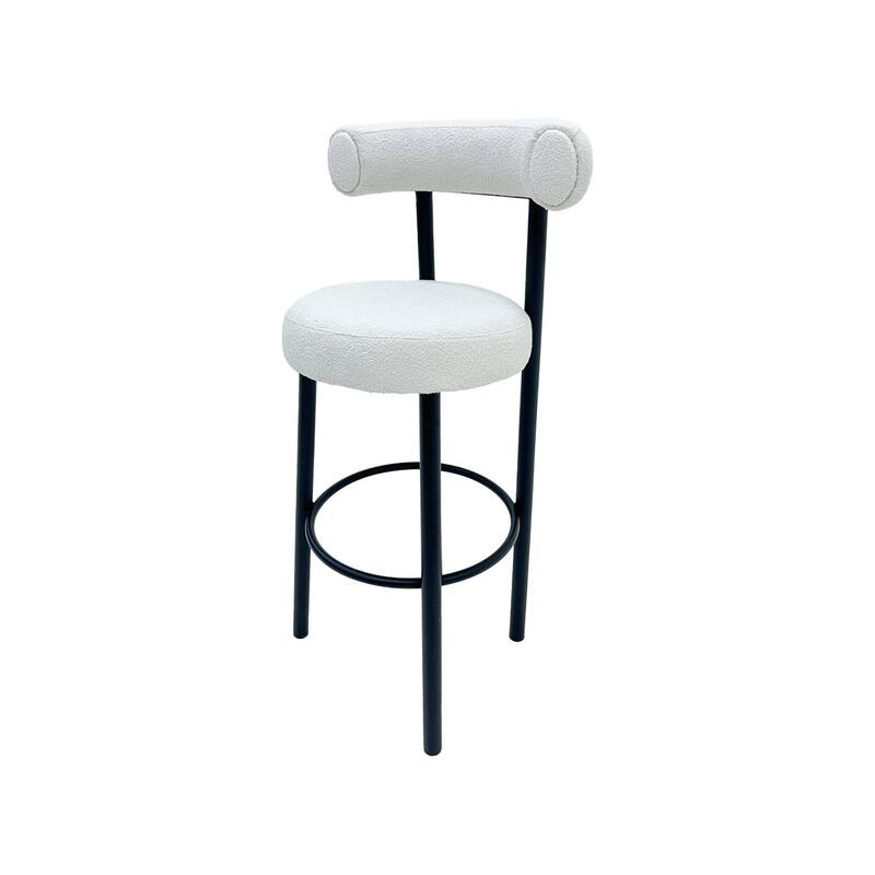 F-BS112-WH Duke barstool in  white boucle fabric with black metal frame