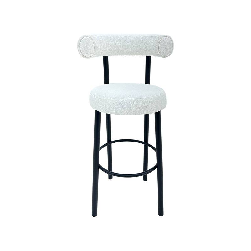 F-BS112-WH Duke barstool in  white boucle fabric with black metal frame