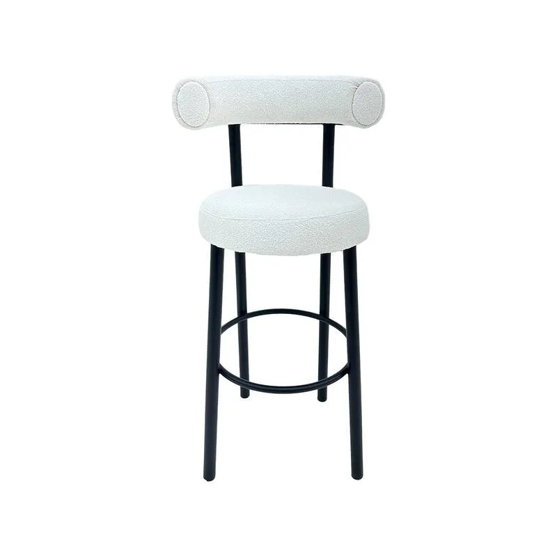 F-BS112-WH Duke barstool in  white boucle fabric with black metal frame