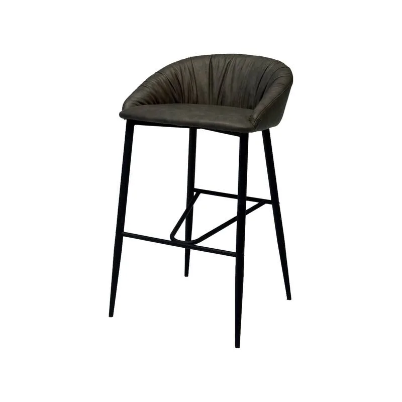 F-BS115-GY Geneva barstool in grey suede fabric with black metal legs