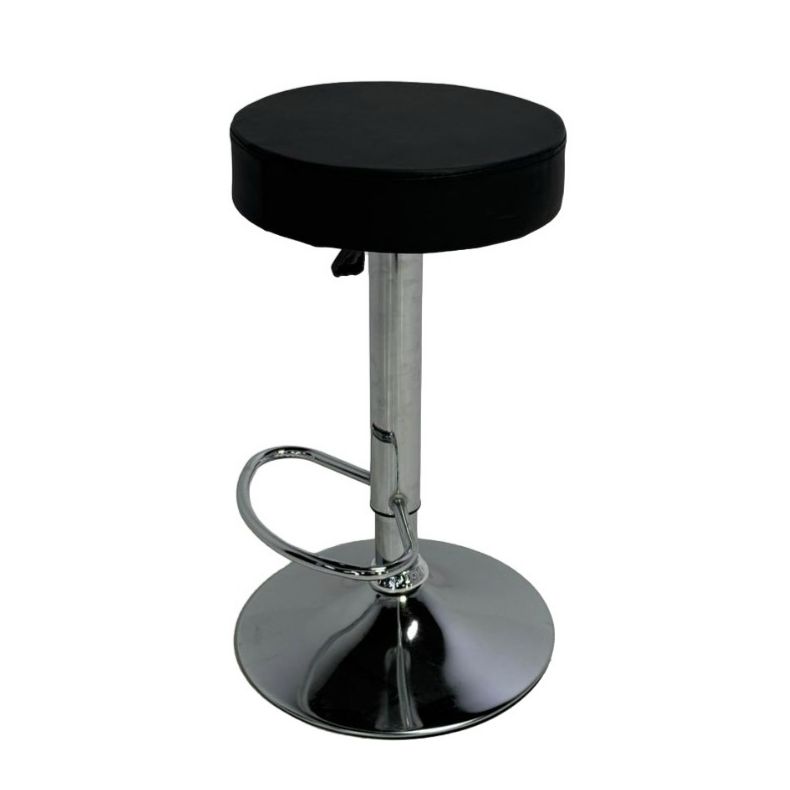 F-BS127-BL Resto barstool in Black Leather with Adjustable Stainless Steel Base & Footrest
