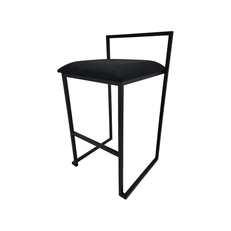 F-BS128-BL Marley barstool in black velvet with black metal frame