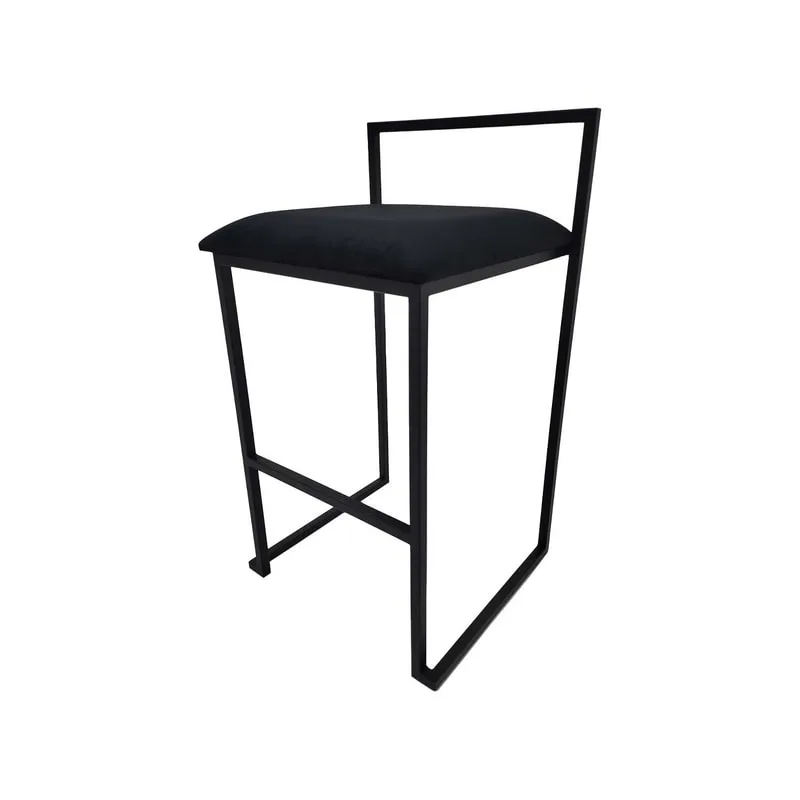 F-BS128-BL Marley barstool in black velvet with black metal frame