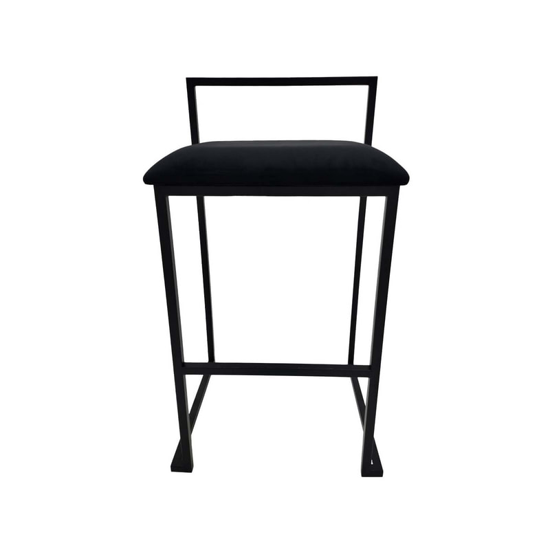 F-BS128-BL Marley barstool in black velvet with black metal frame