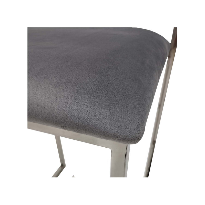 F-BS128-CG Marley barstool in silver grey velvet with silver plated metal frame