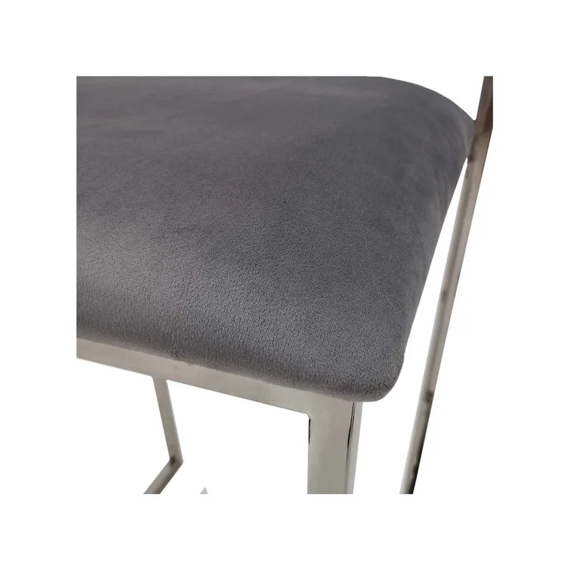 F-BS128-CG Marley barstool in silver grey velvet with silver plated metal frame