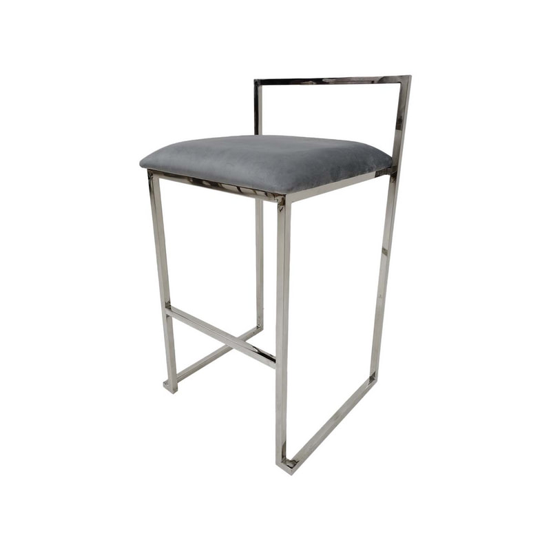 F-BS128-CG Marley barstool in silver grey velvet with silver plated metal frame