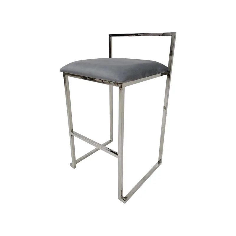 F-BS128-CG Marley barstool in silver grey velvet with silver plated metal frame