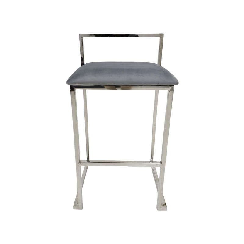 F-BS128-CG Marley barstool in silver grey velvet with silver plated metal frame