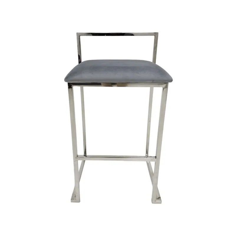 F-BS128-CG Marley barstool in silver grey velvet with silver plated metal frame