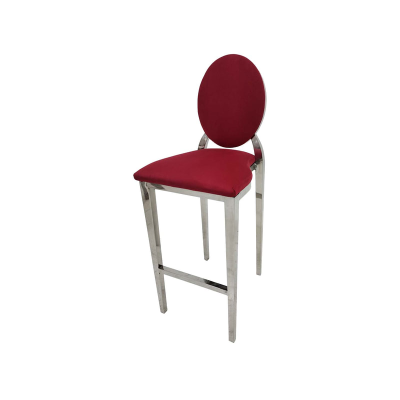 F-BS132-DR Silver Dior barstool in dark red fabric 