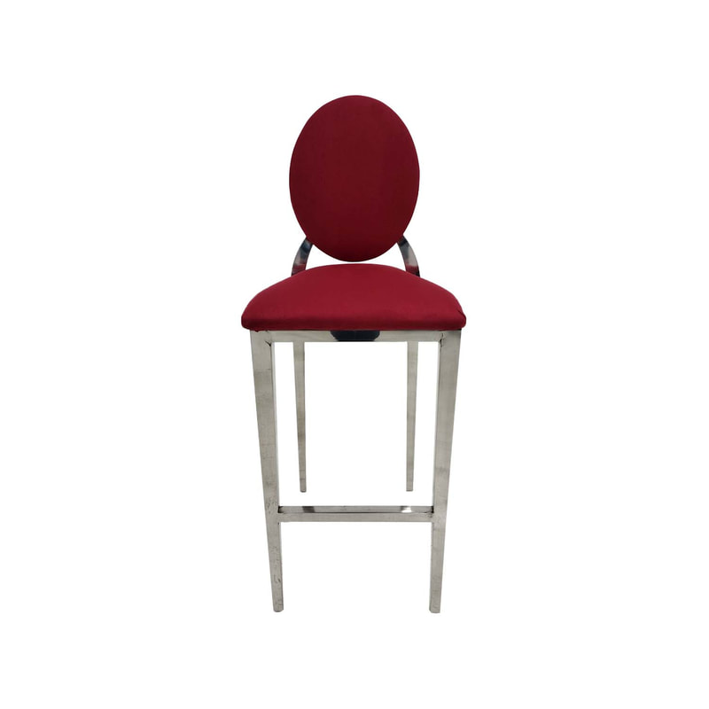 F-BS132-DR Silver Dior barstool in dark red fabric 