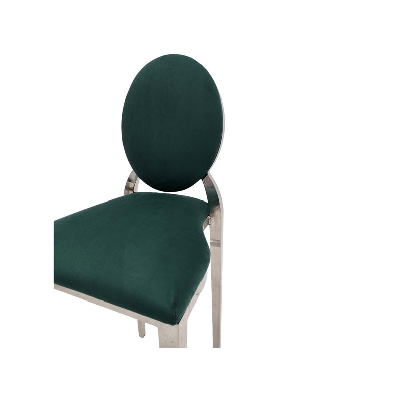 F-BS132-EG Silver Dior barstool with emerald green fabric seat covers