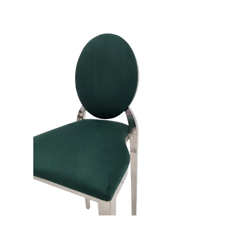 F-BS132-EG Silver Dior barstool with emerald green fabric seat covers