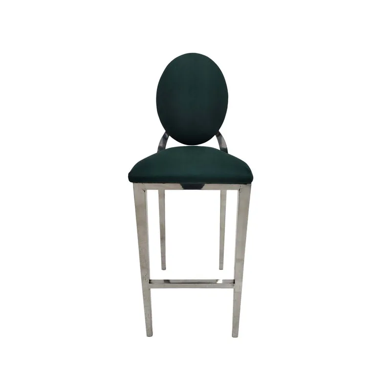 F-BS132-EG Silver Dior barstool with emerald green fabric seat covers