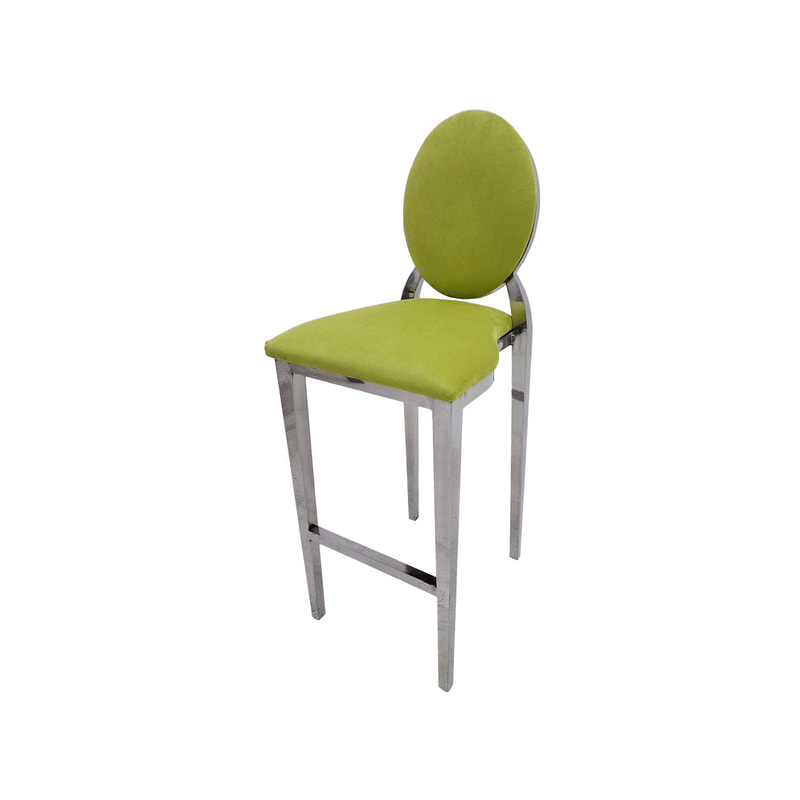 F-BS132-GL Silver Dior barstool in lime green fabric 