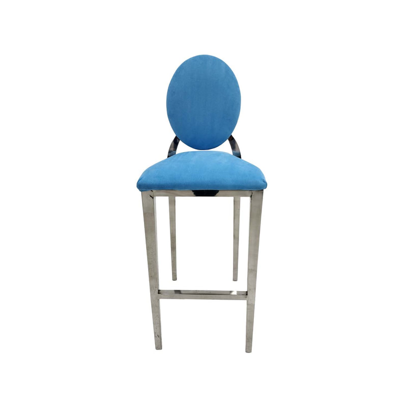 F-BS132-LB Silver Dior barstool in light blue fabric 