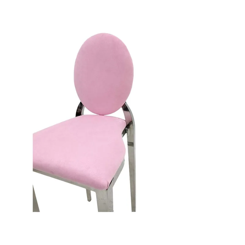 F-BS132-LP Silver Dior barstool with light pink fabric seat covers
