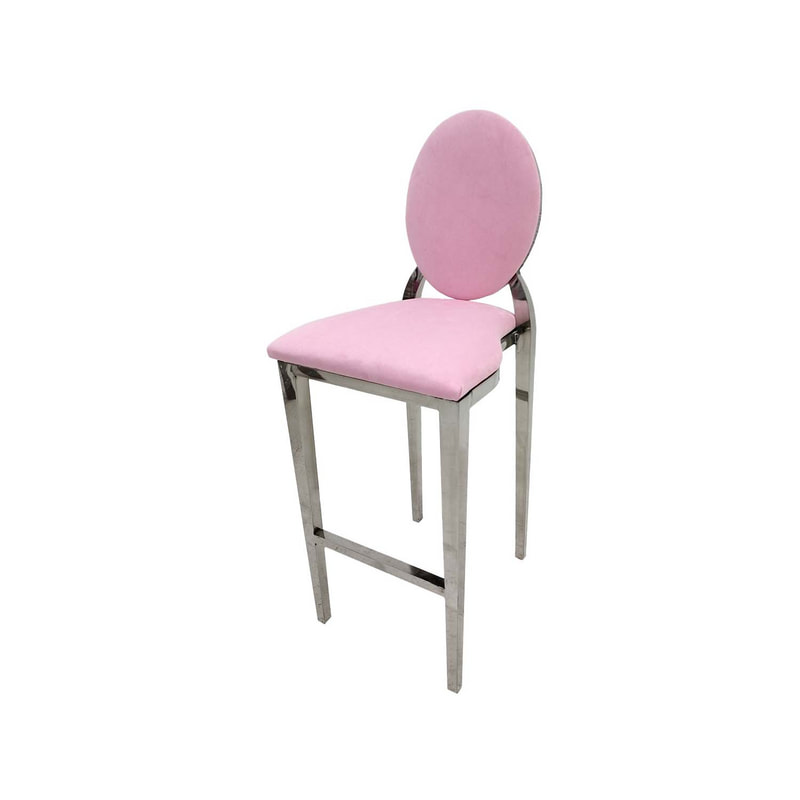 F-BS132-LP Silver Dior barstool with light pink fabric seat covers