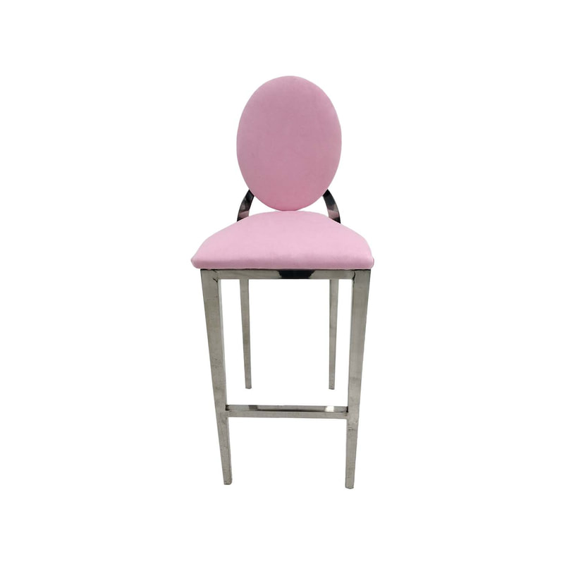 F-BS132-LP Silver Dior barstool with light pink fabric seat covers