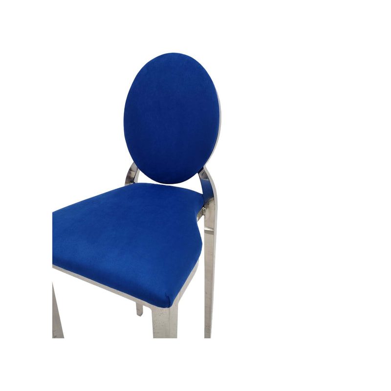 F-BS132-MB Silver Dior barstool with midnight blue fabric seat covers