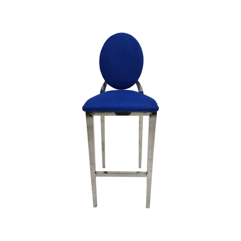F-BS132-MB Silver Dior barstool with midnight blue fabric seat covers