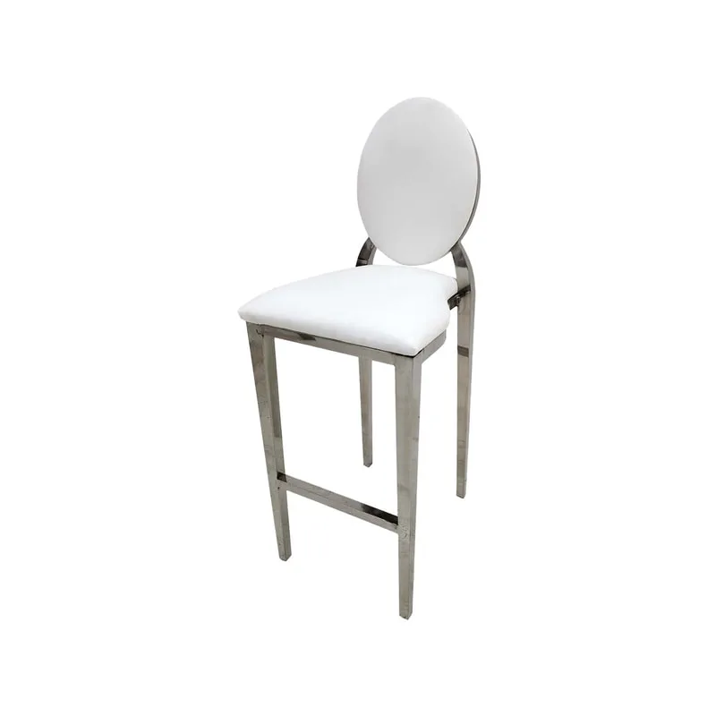 F-BS132-WH Silver Dior barstool with white fabric seat covers