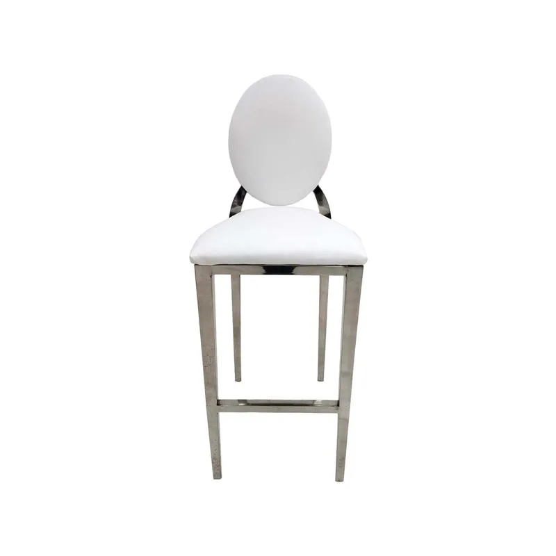 F-BS132-WH Silver Dior barstool with white fabric seat covers