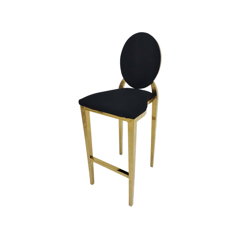 F-BS133-BL Gold Dior barstool with black fabric seat covers