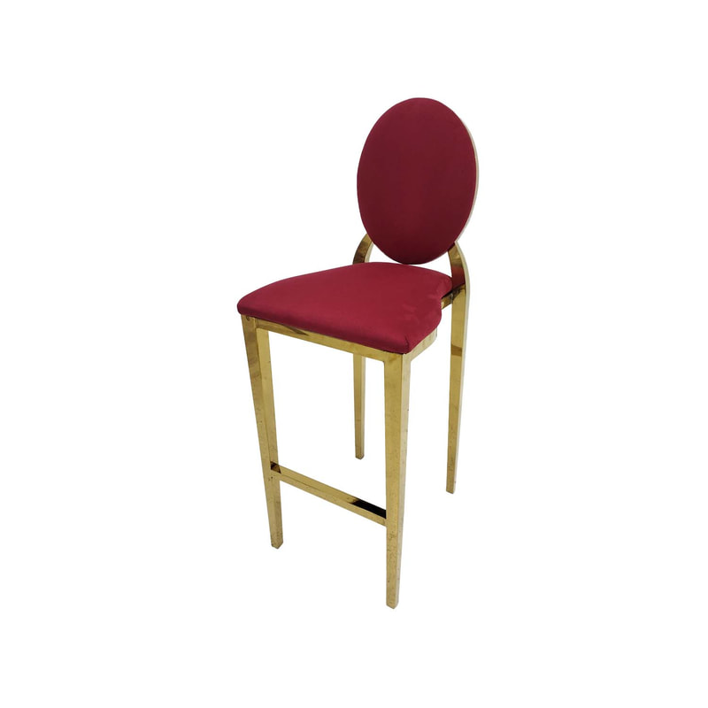 F-BS133-DR Gold Dior barstool in dark red fabric
