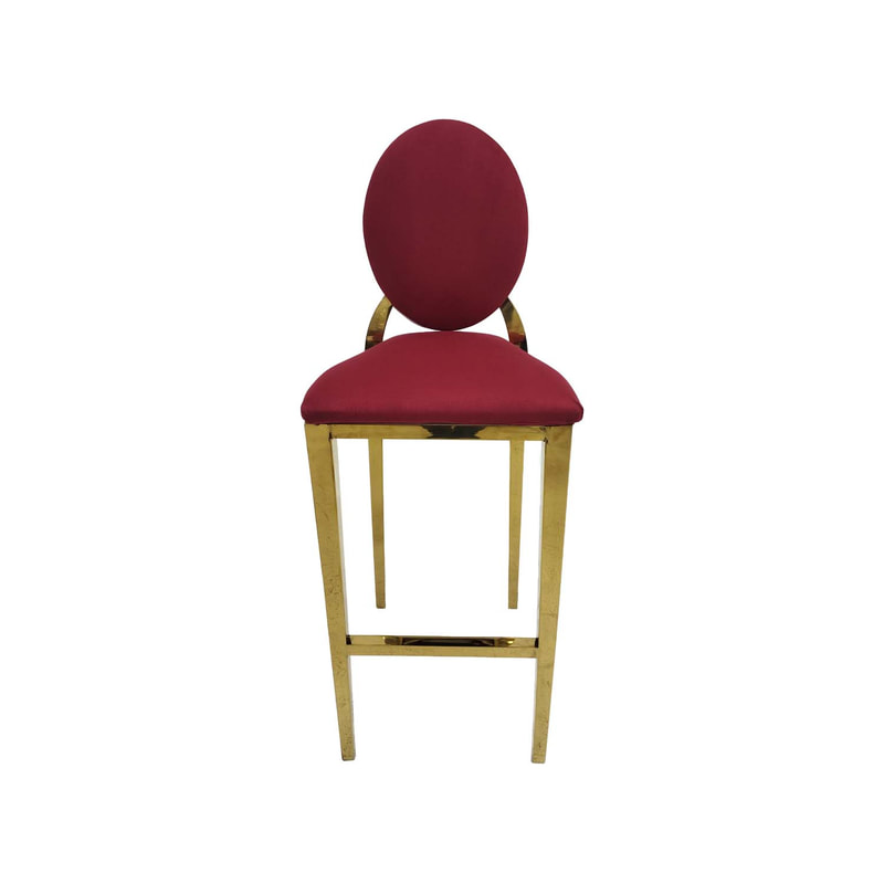F-BS133-DR Gold Dior barstool in dark red fabric
