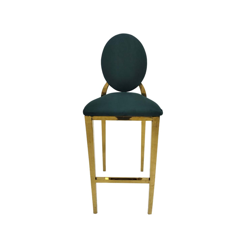 F-BS133-EG Gold Dior barstool with emerald green fabric seat covers