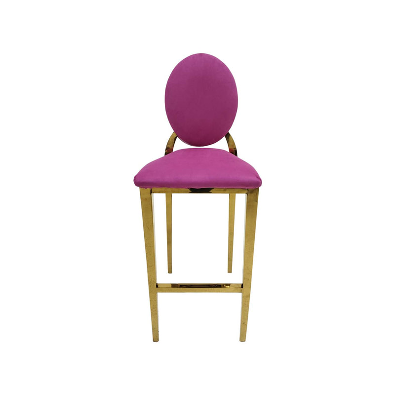 F-BS133-HP Gold Dior barstool in hot pink fabric
