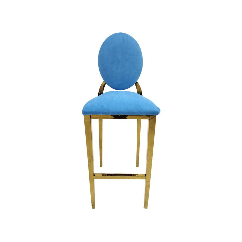 F-BS133-LB Gold Dior barstool in light blue fabric