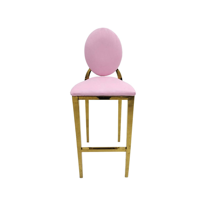 F-BS133-LP Gold Dior barstool with light pink fabric seat covers